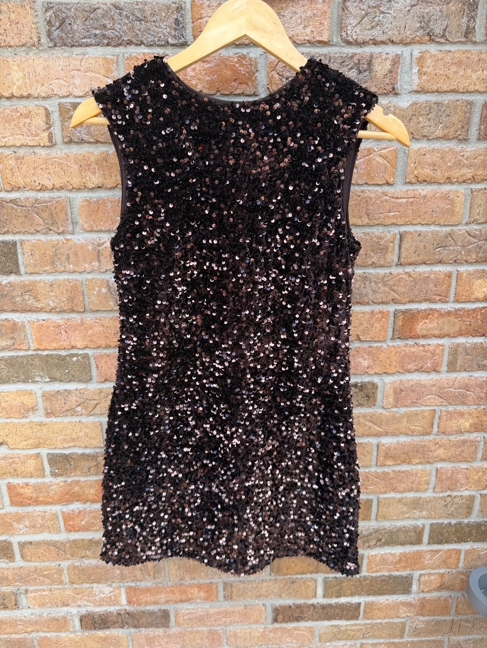 H&M NWT Brown Sequin Mini Dress Oversized Bow Open Back Size Small